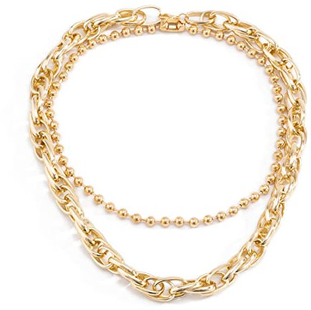 Skcess Chain Fashion, Silver Necklace for Mother Gold Plated Twisted Ball Chain Shape for Women