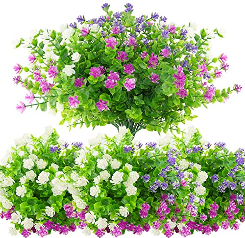 BANTI Fiori Finti Artificiali in Plastica Piante Finte da Esterno Artificiale Arbusti Piante Resistenti ai Raggi Bouquet Fiori Finti per Decorazioni per la Casa Giardino Matrimonio Festa 6 pezzi