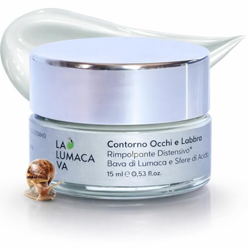 LA LUMACA VA - Crema Contorno Occhi e Labbra Antirughe Idratante e Nutriente con Bava di Lumaca Pura e Acido Ialuronico - Borse e Occhiaie Anti-Age Ristrutturante - 15 ml - Made in Italy