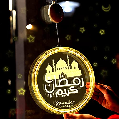 MARKIF Ramadan Lichterkette Mond Sterne Eid Mubarak Dekoration Fenster Lichter Ramazan Kareem Licht für Wohnzimmer Islamische Muslime Festliche Partys Drinnen und Draußen (Burg)