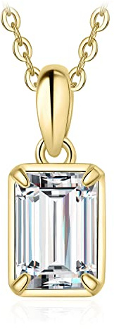 JewelryPalace Smaragdschliff 1ct Moissanite Kette Anhänger, Braut Simulierter Diamant Schmuck Set, Halskette Damen Silber 925 Collier Damen mit Stein, Schmuck Mädchen Geschenk Frauen Vergoldet 45CM