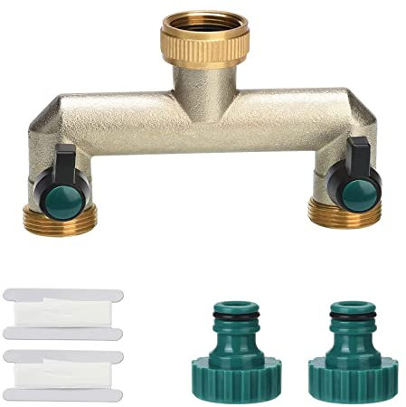 nutmanel 3/4 Pollice Splitter a Due Vie Ottone Distributore,con Valvola Indipendente,Acqua Rubinetto Splitter,Raccordo per Tubo Flessibile,Tubo Adattatore Acqua per Giardini