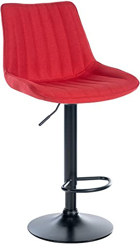 CLP Barhocker Toni Stoff I Höhenverstellbarer Barstuhl Mit Metallgestell I Thekenhocker Mit Integrierter Fußstütze, Farbe:rot, Gestell Farbe:schwarz