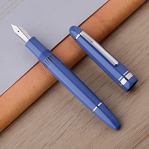 Erofa Majohn P136 - Penna stilografica a pistone con pennino piatto da 1,1 mm e con scatola, set di penna da scrittura in resina blu cielo