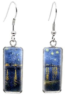 Van Gogh Gemälde, Fischhaken-Ohrringe, Sternennacht, rechteckige Ohrringe, Glas, Handarbeit, Schmuck, Glas