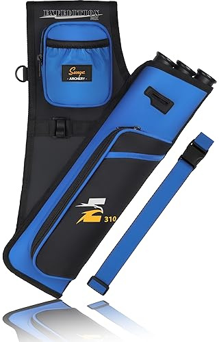 Sunya faretra per frecce arco. Include 3 tubi portafrecce, tasche per accessori e cintura. Adatto per archi compound e recurve.