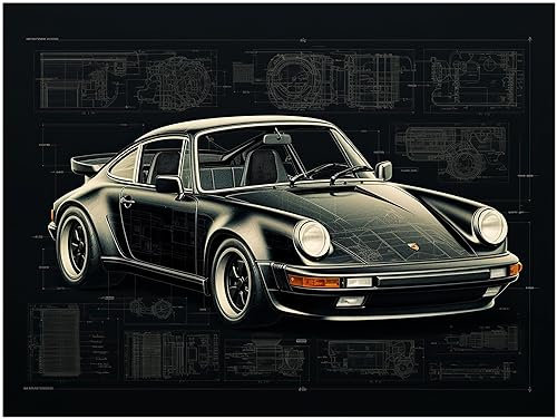 Generisch Auto Poster - Porsche 911 Carrera Konzept Zeichnung Sportwagen Oldtimer - Wandbild P333N (80x60 cm)