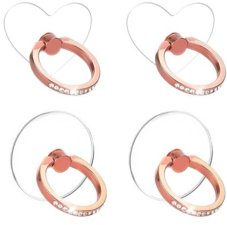 Ehuixinsheng 4 Pieces Transparent Diamond Cell Phone Ring Holder,360 Degree Rotation Finger Ring Kickstand Circular an Heart With Diamond Phone Ring Support Holder for all Smart Phones and Phone Cases