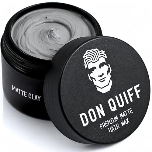 Don Quiff®, Clay Pomade, Flexible Hold, Reshapable, Combable, Ultra Matt, Water Resistant, Best Premium Matte Hairwax, Short Hair Style, Women & Men, Beeswax Based, Beegan