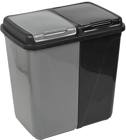 URBNLIVING 60L Double Kitchen Recycling Laundry Duo Bin Garbage Under Cabinet Trash Can (60L-Grey and Black)