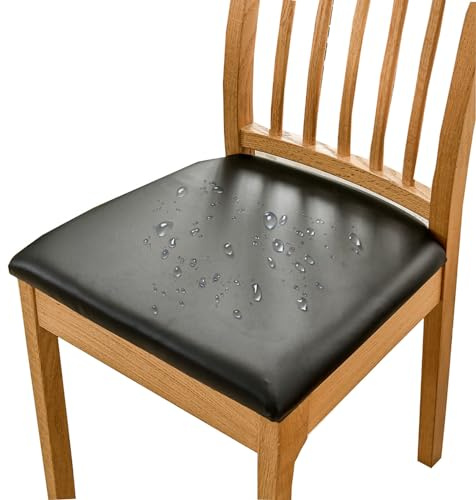 HOMECOVER Coprisedili Per Sedie Da Pranzo 2 Pezzi, PU Cuoio Coprisedie Per Sedia Rimovibile Elasticizzato Impermeabili Coprisedili Per Sedie Da Pranzo Per cuscini da cucina-2 Pezzi-Nero