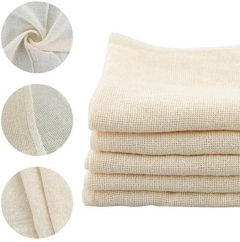 5 Piezas Telas Filtrantes Reutilizable, Colador de Tela Paños Muselina para Cocinar, 46 x 46 cm Tela para Queso de Algodón, Filtro de Algodón para Colar Leche de Almendras, Zumos, Batidos de Frutas
