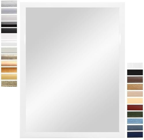 PrimeLuxe Wandspiegel 90 x 125 cm (Außenmaß) in Weiß Hochglanz | Farbe und Größe wählbar | Ganzkörperspiegel | Bad & Flur Spiegel | mit Holz Rahmen | Made IN Germany