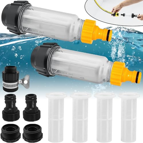 Mikqky 11 Stück Wasserfilter Gartenschlauch Set, 3/4 Zoll Wasser Vorfilter Wasserfilter, Mit 4 Filtereinsatz und 5 Schnelladapter für Hochdruckreiniger Gartenbewässerung Gartenpumpe Wohnmobil Haushalt