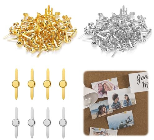 MUYAPAY 200 Stück Musterbeutelklammern, Musterklammern, Rundkopfklammern, Multicolor Mini Round Brads for Paper Crafts für Schule Büro Papier Briefklammern Basteln Handwerk DIY (Gold Silber)