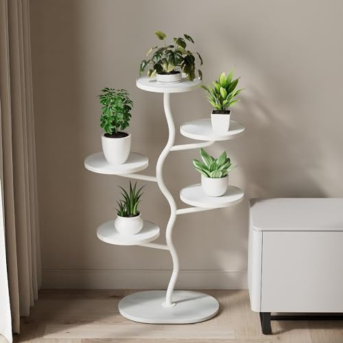 Yuezouikl Weiß, 5-Tier Pflanzenständer Blumenregal, Multifunktionaler Metall Pflanzenständer Mehrstöckig Blumenständer Pflanzenregal Ecke Blumentreppe Für Balkon, Wohnzimmer, Schlafzimmer
