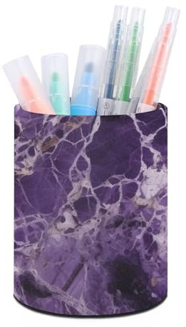 YKUDBN Stiftehalter aus Leder, rund, Marmor-Muster, Make-up-Pinselhalter, Büro-Stift-Organizer, für Zuhause oder Büro