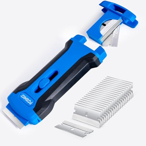 FOSHIO Razor Blade Scraper Tool with 20pcs Extra Stainless Steel Blades, Plastic Scraper for Glass Top Stove, Oven Door, Cooktop, Window, Glass Shower Doors, Remove Food Residue, Paint, Sticker