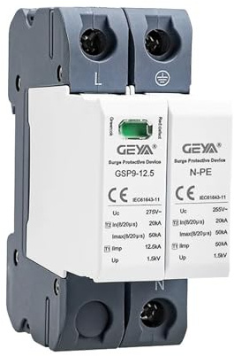 GEYA SPD Överspänningsbegränsare DIN-skena hem överspänningsskydd 12.5KA T1+T2 Klass 50KA (1P + N, AC275V)