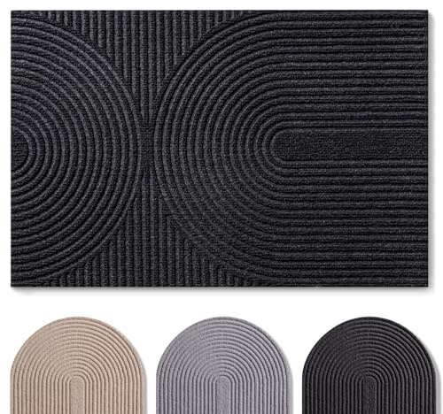 Blumtal Fußmatte 70x120 cm - rutschfeste Schmutzfangmatte - Fußabtreter mit Muster - Fußmatten Haustür - Türmatte aus Polyester - Fußmatte innen/Schmutzfangmatte außen/Floor Mat Dunkelgrau