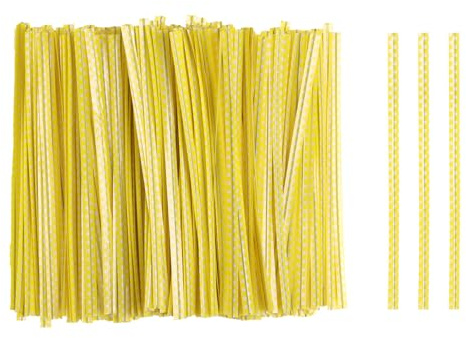 sourcing map 500pcs Bag Twist Ties 4 Reusable Plastic Twist Ties Wire Cable Ties for Party Bread Candy Cake, Yellow