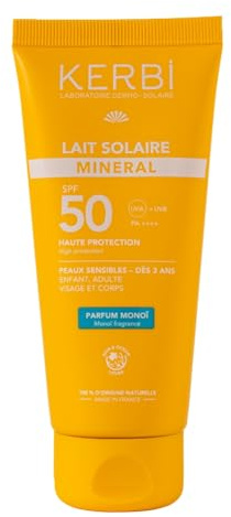 Lait solaire SPF50-100g - parfumé au Monoï- dès 3ans - KERBI