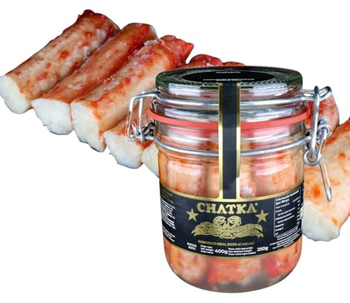 Chatka Patas de Cangrejo Real Rojo, Conserva en Bote de Cristal,1 Unidad (250 g (Paquete de 1))