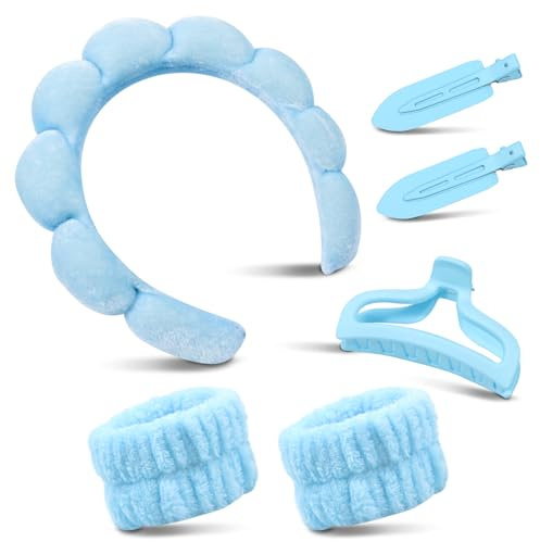 my novel things 6 Stück Spa Stirnband, Haarband Kosmetik, Make up Haarband zum Waschen Gesicht Wristband Set, Weiches Frottee Stirnband Kosmetik, für Dusche Hautpflege Mädchen Sport Yoga