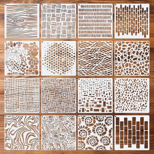 16pz Stencil a Stratificazione per Pittura, Stencil per Supporti Misti Stencil Riutilizzabili per Pittura Texture Stencil per Pittura per Realizzazione di Cartoline Disegni Da Parete Su Tela