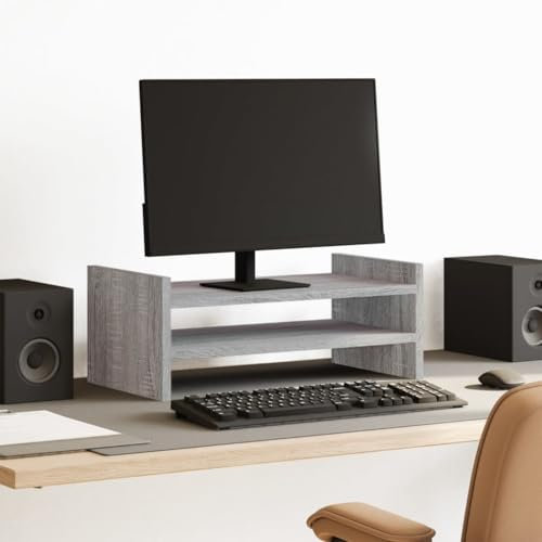 Gecheer Monitorständer Schreibtischaufsatz Monitorerhöhung Bildschirm PC Regal Aufsatz Bildschirmerhöhung, Grau Sonoma 50x27x20 cm Holzwerkstoff