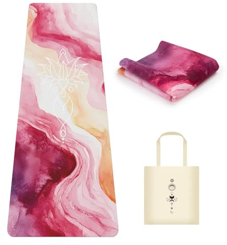 Tappetino Yoga Pieghevole da Viaggio, Fitness Antiscivolo per Allenamento Yoga e Pilates, 183x61 cm, Spessore 1,5 mm, Rosa