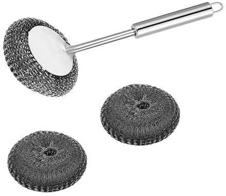 Long Handle Stainless Steel Scrubber Set Replaceable Brush Head For Effective Cleaning Of Dishes Pots Pans And Grills