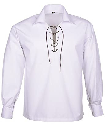 Camisa escocesa jacobita jacobita ghillie para hombre, camisa tradicional escocesa de las tierras altas, traje de falda escocesa de manga larga, blanco, 3XL