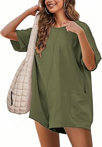 Sukiglam Jumpsuit Donna Elegante Manica Corta Allentata Tutina Reversibile Tuta Intera Casual Salopette Estiva Corta Spiaggia Jumpsuits con Tasche Vacanza Outfits