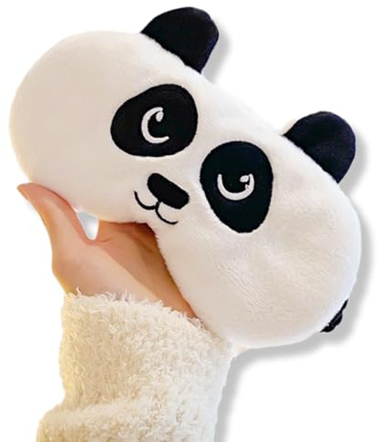 WUSJCOF 1 pièce, 3D ultra-douce Masques de Sommeil en Peluche, Cache Oeil pour Dormir, Panda Mignon Drôle Bande Dessinée, Masque Noir pour Adulte Sieste (21.5 × 12.5 cm) (Noir et Blanc)