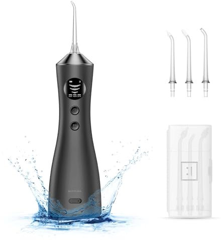 BUZHIWU Water Dental Flosser for Teeth, Portable Cordless Water Flosser with 300ML Rechargeable with Type-C, IPX7 Waterproof Water Flossers for Adults with 3 Intensity Modes and 3 Flossing Tips