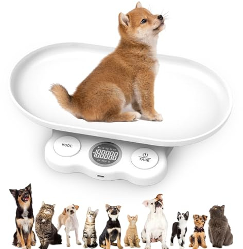 Báscula digital para animales pequeños: 15 kg Báscula digital para mascotas precisa en 1 g, báscula digital LCD para bebés con 7 modos de pesaje (g/kg/oz/lb/ml/mml/tl), báscula digital para bebés