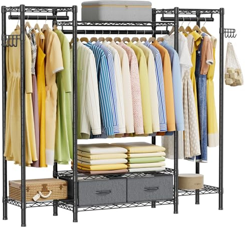 Golpart Coat Rack Clothes Wardrobe：Closet Organizer and Storage Clothing Garment Rack with Shelves Heavy Duty for Hanging Clothes Portable Adjustable Black 15.8 DX56.8 WX76.5 H