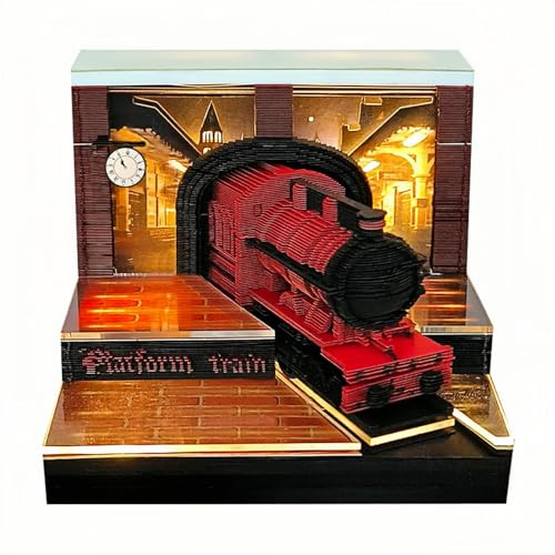 3D Tischkalender Abreißen 2026, 3D Notizblock Kalender Abreißkalender, Kreative Lokomotive Papier Schnitzerei Kunst Schreibtisch Kalender Dekoration für Weihnachten Neujahr Geschenk (#01)