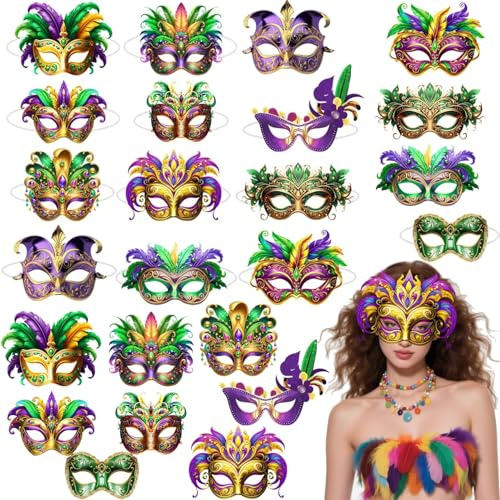 LOVYAWEJ Pack of 24 Mardi Gras Karnevalsmaske set,Venezianische Paare Karneval Masken für Damen Herren Maskerade Party Cosplay Party Themenball