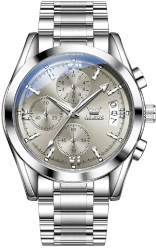 OLEVS Herren Armbanduhr, Klassisches Edelstahl Chronograph Uhren Herrenuhren, Luxus Großes Zifferblatt Analoger Quarz Herrenuhr, Leuchtend mit Datum Wasserdicht Uhren Herren