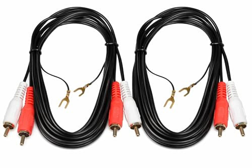 Cavo RCA Audio Stereo con Filo di Massa 1,2 m – 2x RCA Maschio a 2x RCA Maschio con Messa a Terra – Cavo Phono per Giradischi e Amplificatori Hi-Fi (2 pezzi)