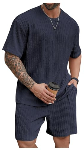 QUNERY Ensemble Homme Ete Survêtement Jogging 2 Pièces Tracksuit T-shirt + Short avec Poches Vacances Plage Costumes