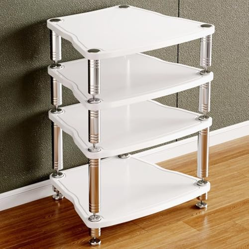 YUGXTH Rack Audio HiFi angolare, Mobile Stereo Hi Fi Rack con Piedini antivibrazione, Mobile Stereo in Legno a Torre per impianto Audio/Video per casa/Ufficio(White,4 Tier)