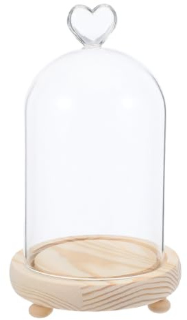 PRETYZOOM Cloche en Verre Transparent de Cœur avec Socle en Bois pour Protection Renforcée et Préservation des Objets D'artisanat, comme Centre de Table Décoratif