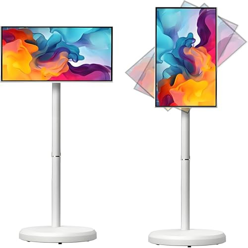 HajMyrdonyx Smart TV Portatile con Display Touch 4k Uhd, S istema Operativo Android, 8 GB di RAM E 128 GB di Memoria, con Supporto da Pavimento Regolabile – per Film, Videochiamate E Gaming 24inches