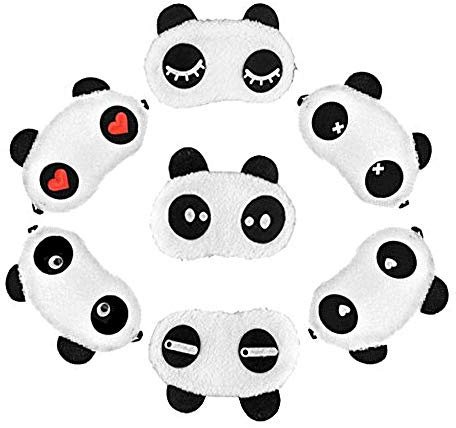 Set von 7 Niedlichen Panda Augenmaske Süße Schlafbrille Weichen Flauschigen Schlaf-Beihilfen Rest Eyepatch Augenbinde Schild Reise Schlafmittel Neuheit Schlaf für Sleepover Party