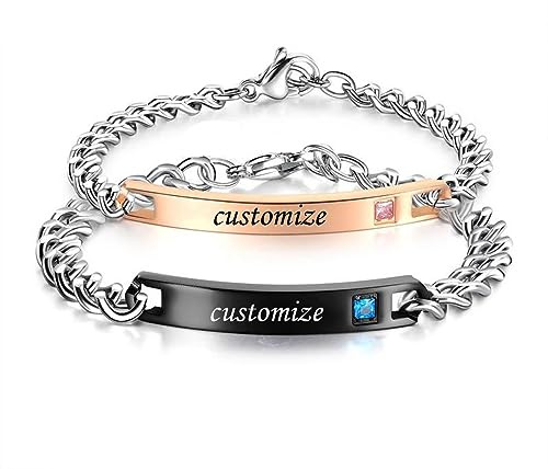 Anpassen Foto Text ID Bar Paar Armband Bordstein Gliederkette Graviert | Personalisiertes Muster & Skizze, Passendes Armband für Liebhaber, Geschenk, 10 mm / 15 mm, Edelstahl,Silber Finish