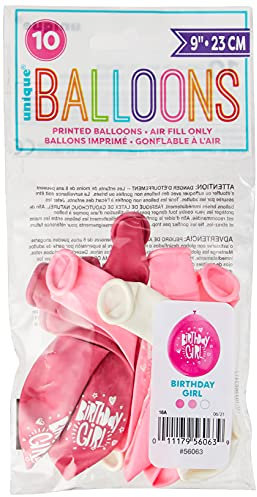 Birthday Girl Assorted Colors Latex Balloons (22cm) Pack of 10 - Festive and Fun Decorations for Birthday Parties, Pink
