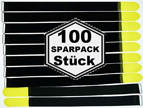 100x 80 cm x 50 mm wiederverschließbare Klett-Kabelbinder GELB mit Metall-Öse - Kabel-Klettband 800 mm wiederverwendbar